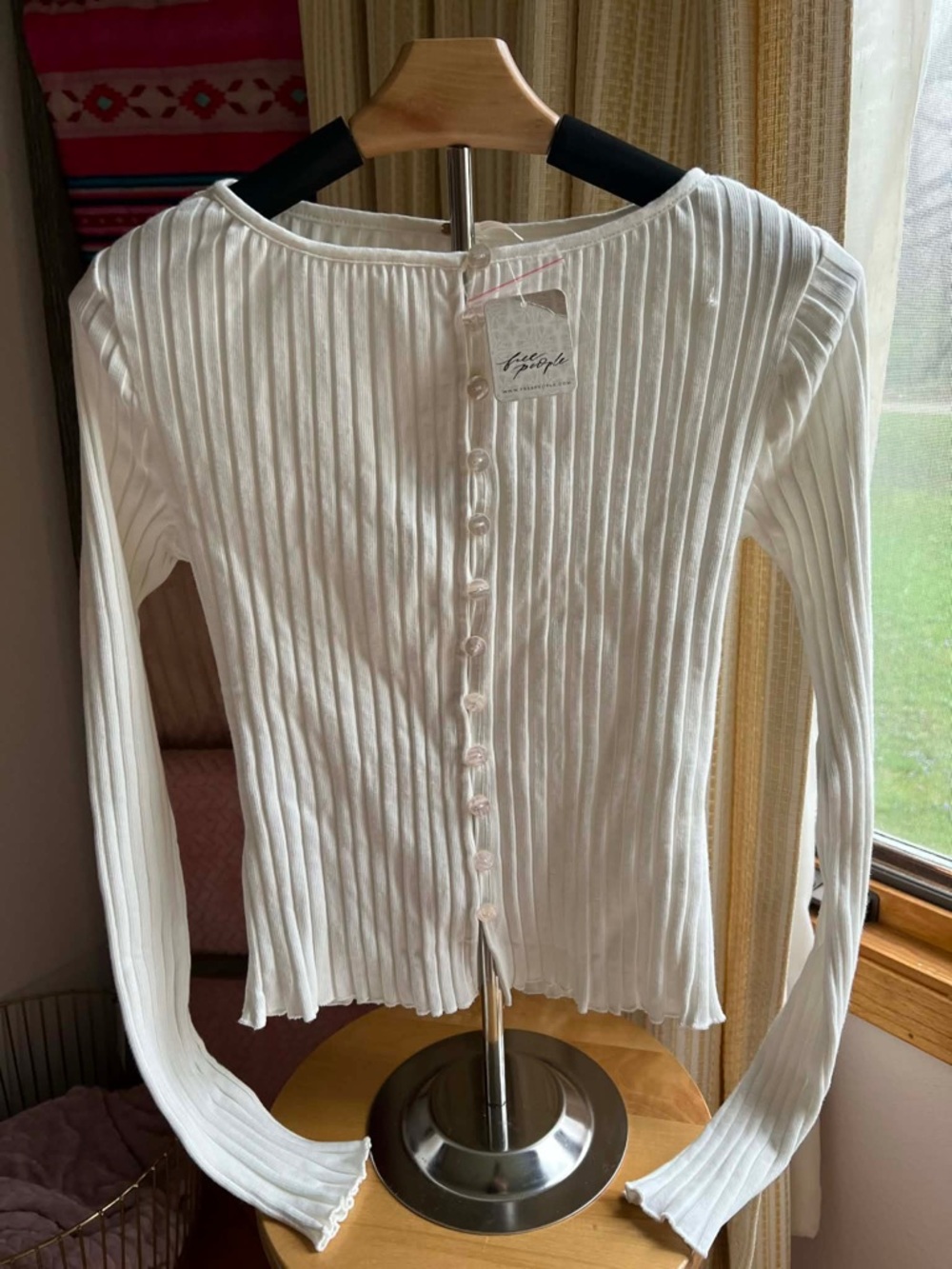 Free People Tilly Rib Long sleeve Button-Up Top in Ivory